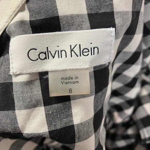 Calvin Klein Womens 8 Black Gingham One-shoulder Flounce Sheath Dress Spring - Picture 12 of 16